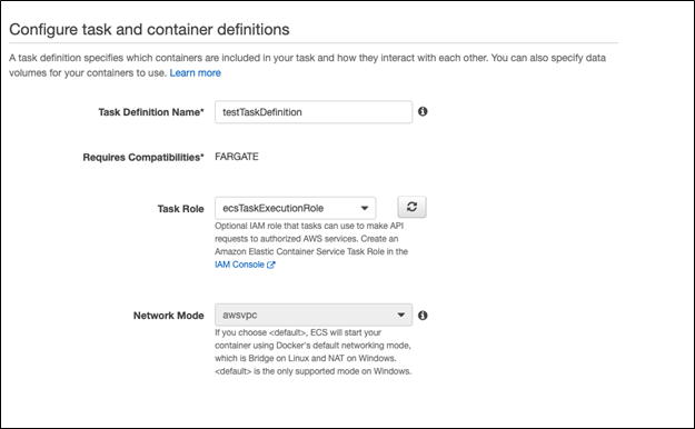 AWS Configure task and container defintion and scaling up AWS