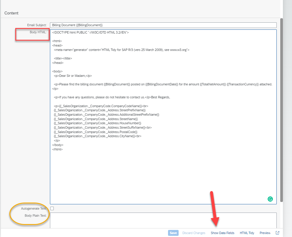 How to modify SAP S/4 Hana email template