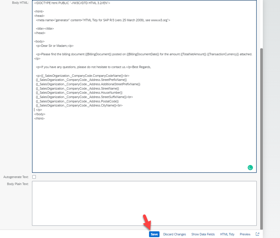 How to modify SAP S/4 Hana email template