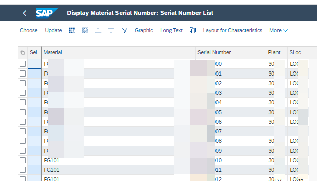 S/4 Hana Display Material Serial Number App shows Dump